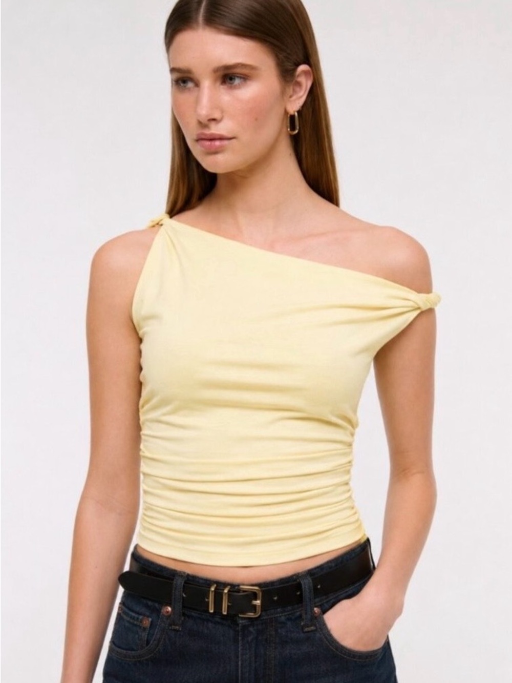 Abercrombie and Fitch Yellow Asymmetrical Twist Top One Shoulder Top Small